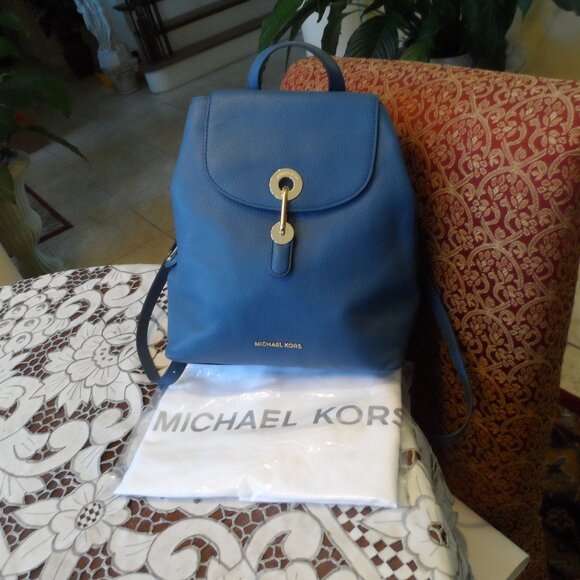 New Michael Kors Chambray "Raven" Pebbled Leather Bookbag Medium - Picture 1 of 16
